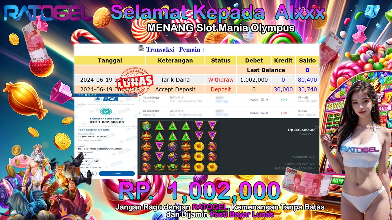 BUKTI JACKPOT SLOT MANIA OLYMPUS TERPERCAYA DI INDONESIA TGL 19-06-2024