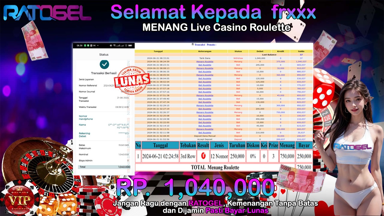 BUKTI JACKPOT ROULETTE TERPERCAYA DI INDONESIA TGL 21-06-2024