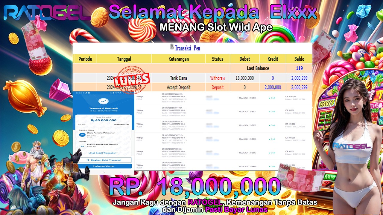 BUKTI JACKPOT SLOT WILD APE  TERPERCAYA DI INDONESIA TGL 19-06-2024