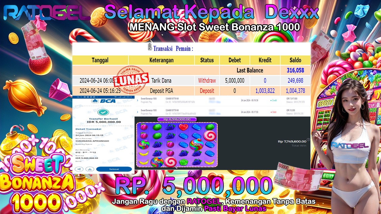 BUKTI JACKPOT SLOT SWEET BONANZA 1000 TERPERCAYA DI INDONESIA TGL 24-06-2024