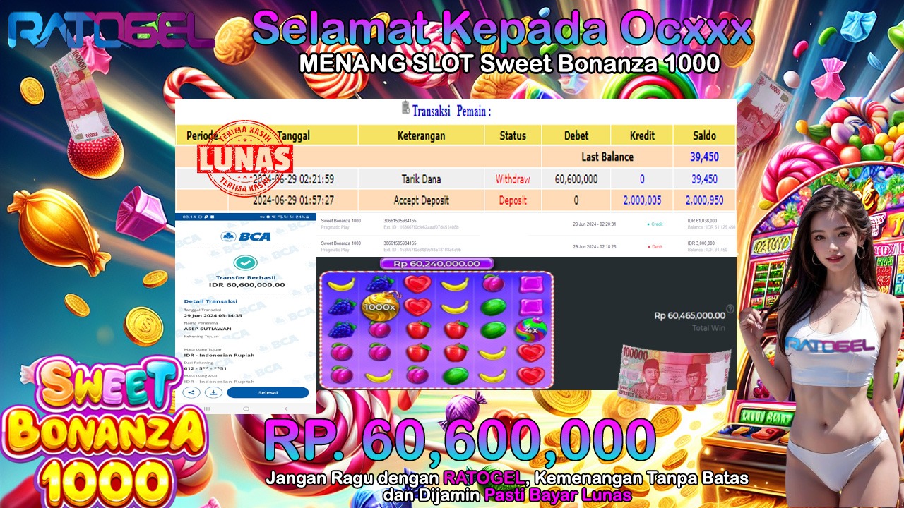 BUKTI JACKPOT SLOT SWEET BONANZA 1000 TERPERCAYA DI INDONESIA TGL 29-06-2024