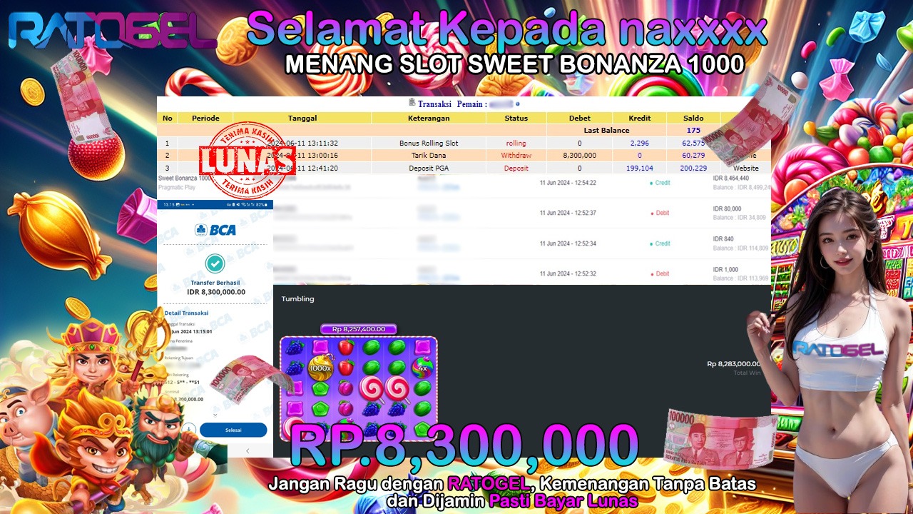 BUKTI JACKPOT SLOT SWEET BONANZA 1000 RATOGEL