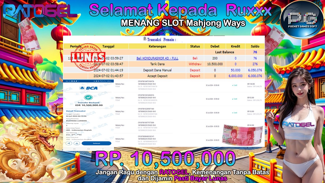 BUKTI JACKPOT SLOT MAHJONG WAYS TERPERCAYA DI INDONESIA TGL 02-07-2024