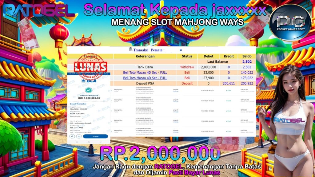 BUKTI JACKPOT SLOT MAHJONG WAYS TERPERCAYA DI INDONESIA TGL 12-07-2024