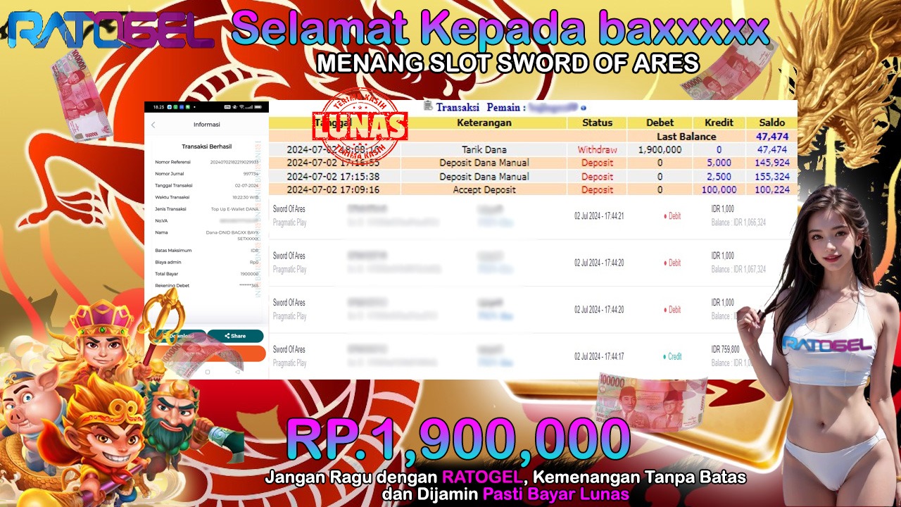 BUKTI JACKPOT SLOT SWORD OF ARES TERPERCAYA DI INDONESIA TGL 02-07-2024