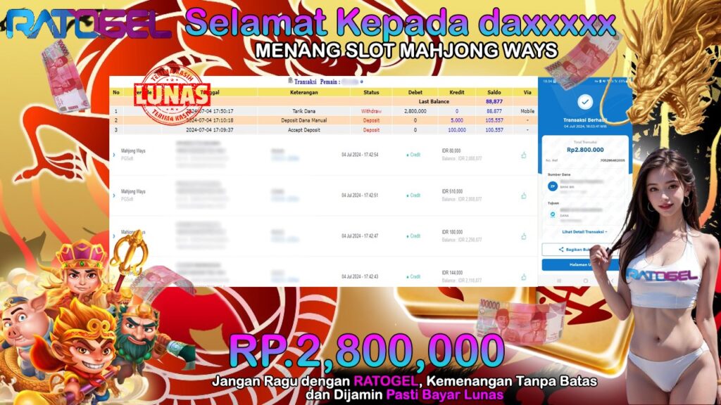 BUKTI JACKPOT SLOT MAHJONG WAYS TERPERCAYA DI INDONESIA TGL 04-07-2024