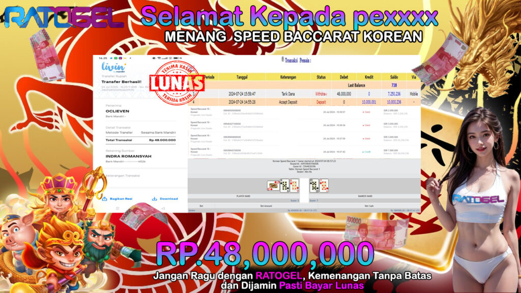 BUKTI JACKPOT LIVE CASINO BACCARAT KOREAN  TERPERCAYA DI INDONESIA TGL 24-07-2024