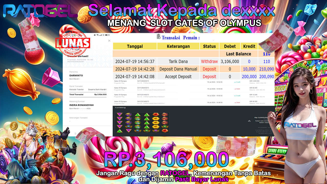 BUKTI JACKPOT SLOT GATES OF OLYMPUS  TERPERCAYA DI INDONESIA TGL 19-07-2024