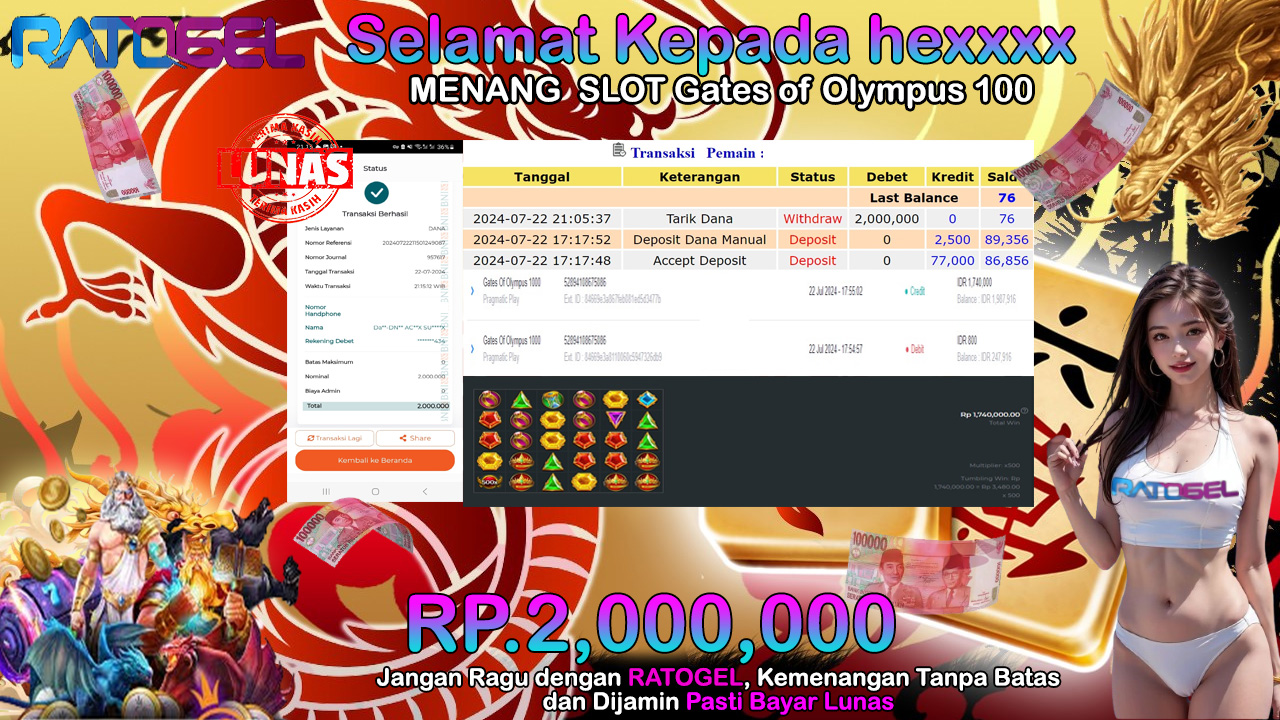 BUKTI JACKPOT SLOT GATES OF OLYMPUS 1000 TERPERCAYA DI INDONESIA TGL 22-07-2024