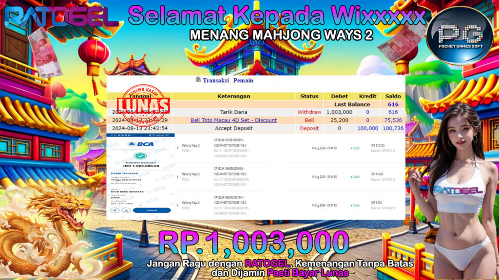 BUKTI JACKPOT SLOT MAHJONG WAYS 2  TERPERCAYA DI INDONESIA TGL 14-08-2024