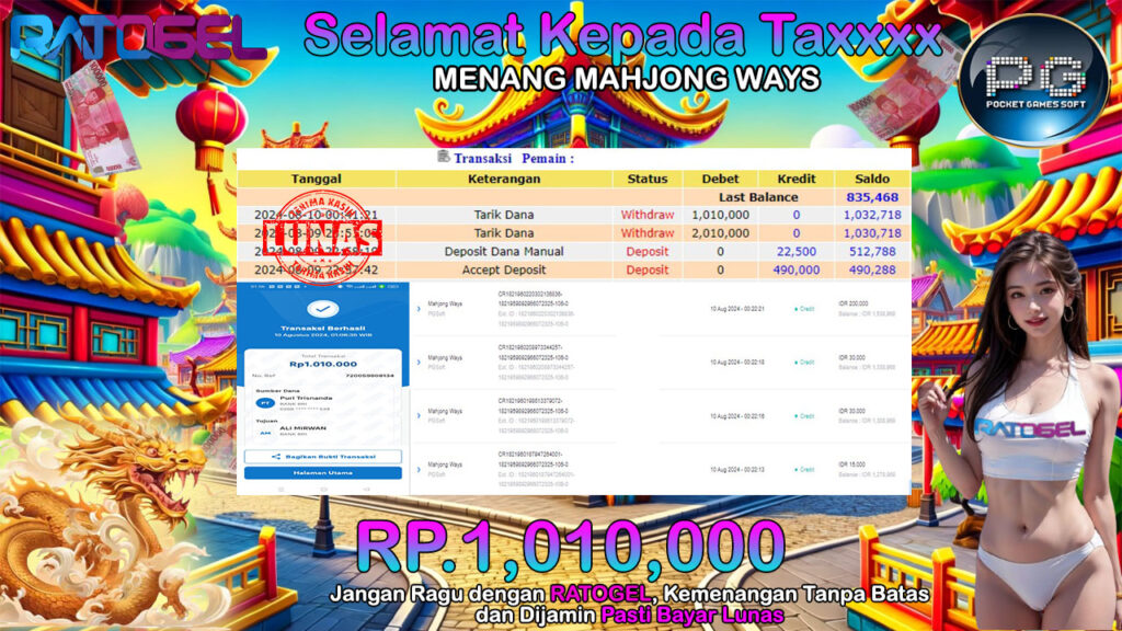 BUKTI JACKPOT SLOT MAHJONG WAYS TERPERCAYA DI INDONESIA TGL 10-08-2024