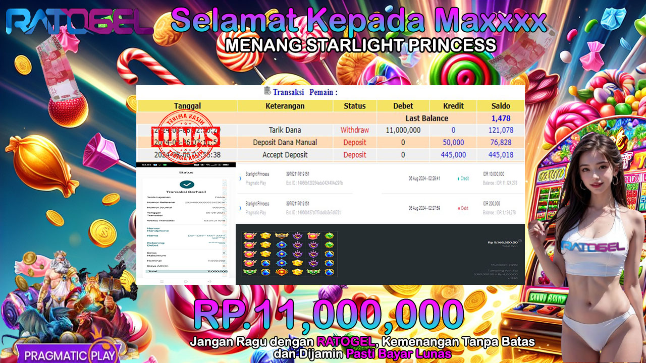 BUKTI JACKPOT SLOT STARLIGHT PRINCESS  TERPERCAYA DI INDONESIA TGL 06-08-2024