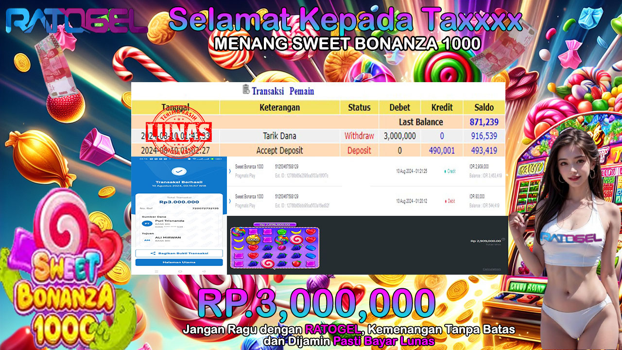 BUKTI JACKPOT SLOT SWEET BONANZA 1000 TERPERCAYA DI INDONESIA TGL 10-08-2024