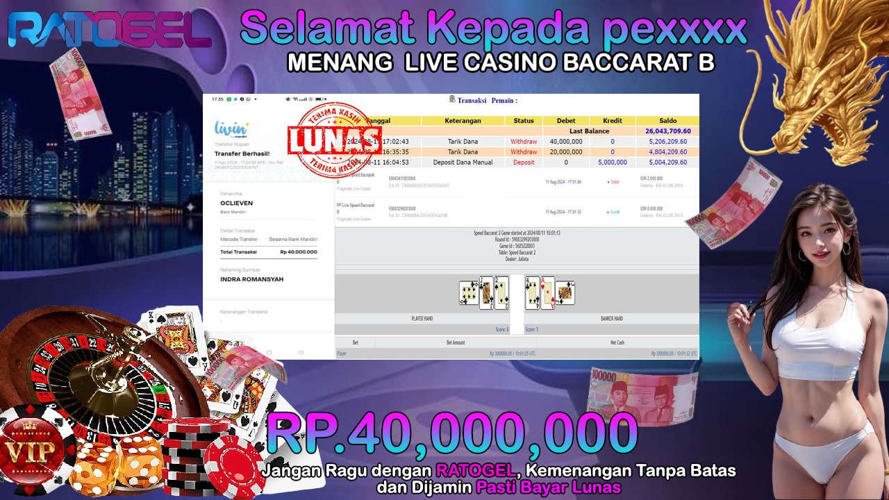 BUKTI JACKPOT LIVE CASINO BACCARAT B TERPERCAYA DI INDONESIA TGL 11-08-2024