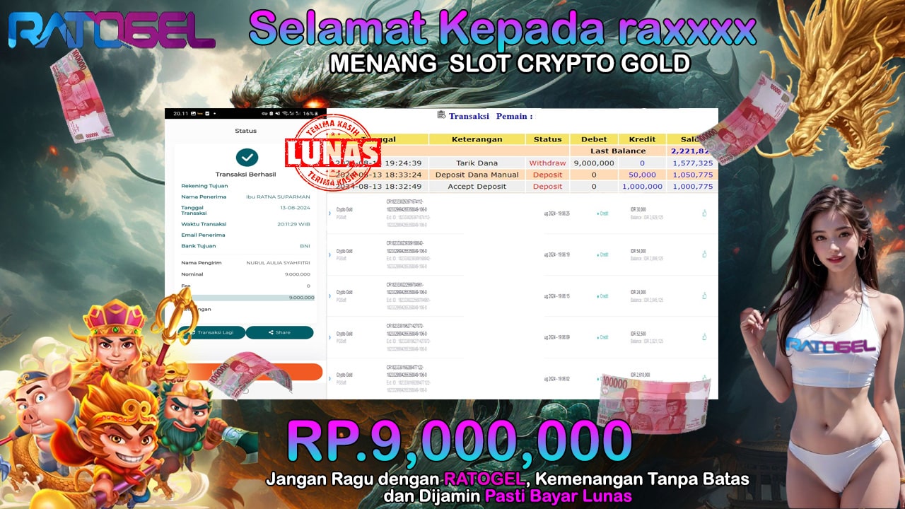 BUKTI JACKPOT SLOT CRYPTO GOLD TERPERCAYA DI INDONESIA TGL 13-08-2024