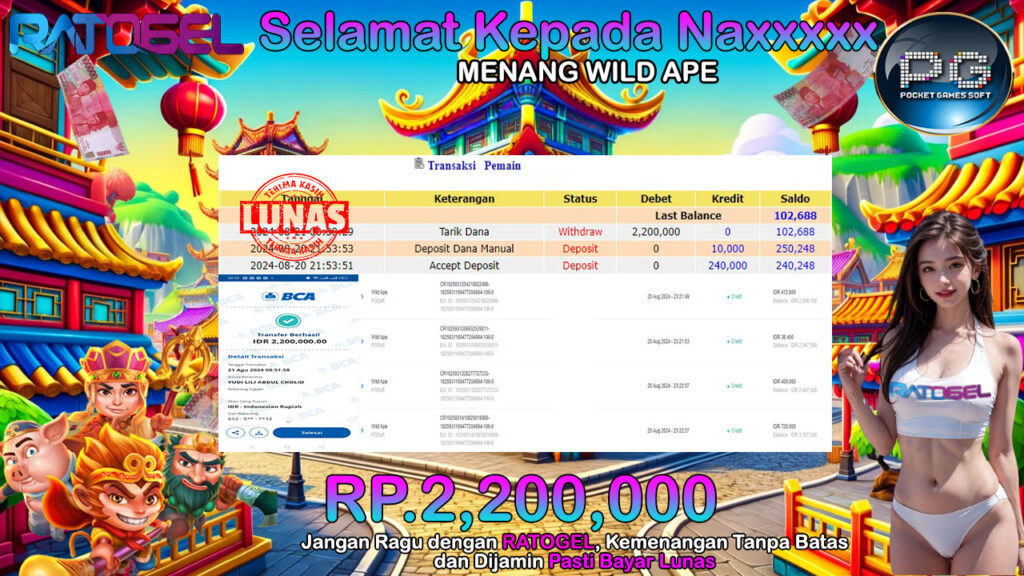 BUKTI JACKPOT SLOT WILD APE  TERPERCAYA DI INDONESIA TGL 21-08-2024