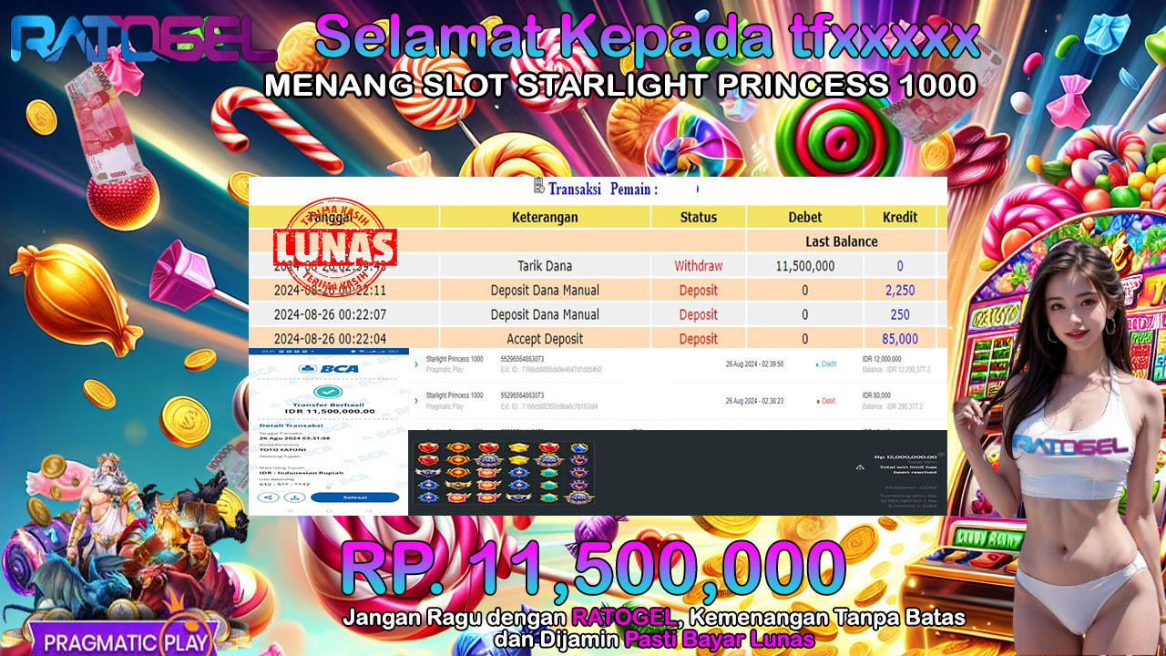 BUKTI JACKPOT SLOT STARLIGHT PRINCESS 1000 TERPERCAYA DI INDONESIA TGL 26-08-2024