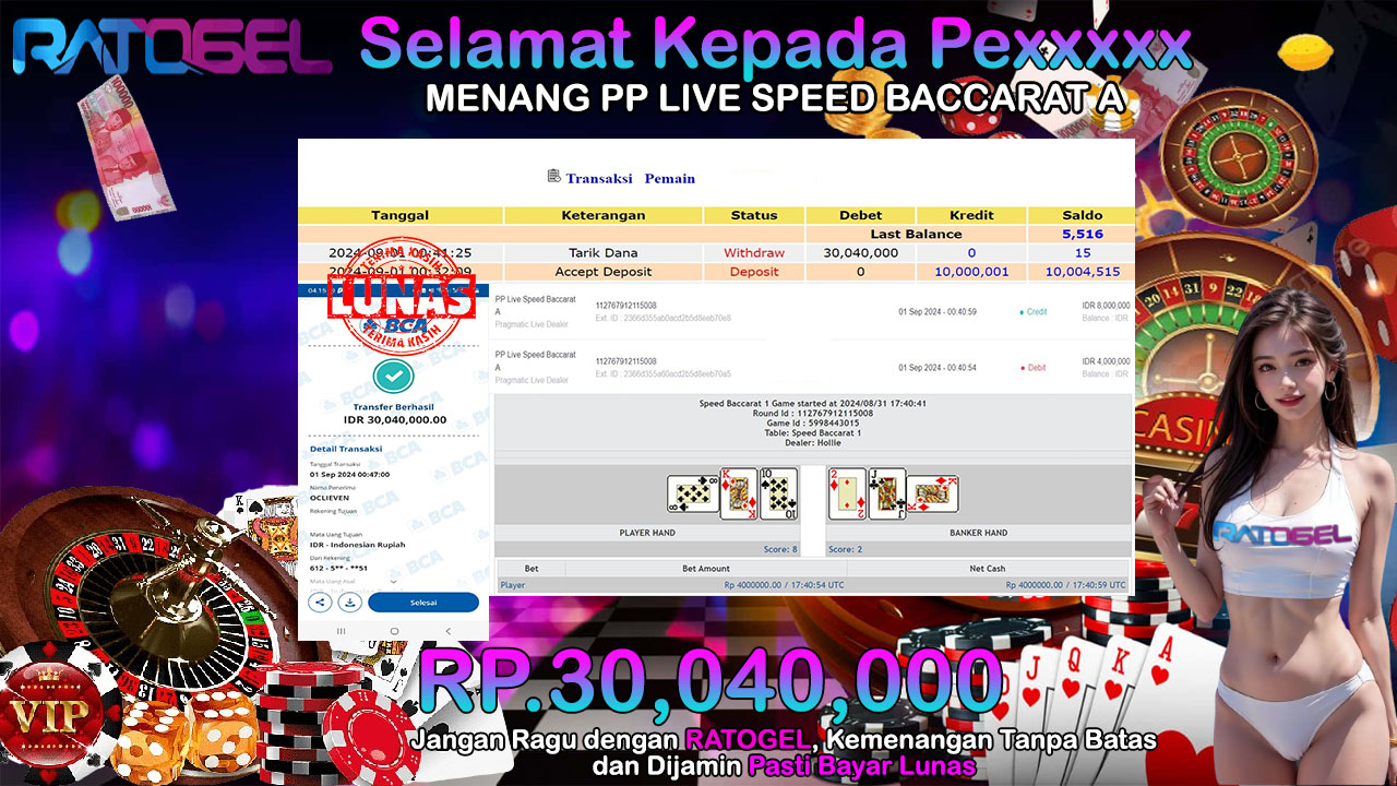 BUKTI JACKPOT PP LIVE SPEED BACCARAT A  TERPERCAYA DI INDONESIA TGL 01-09-2024