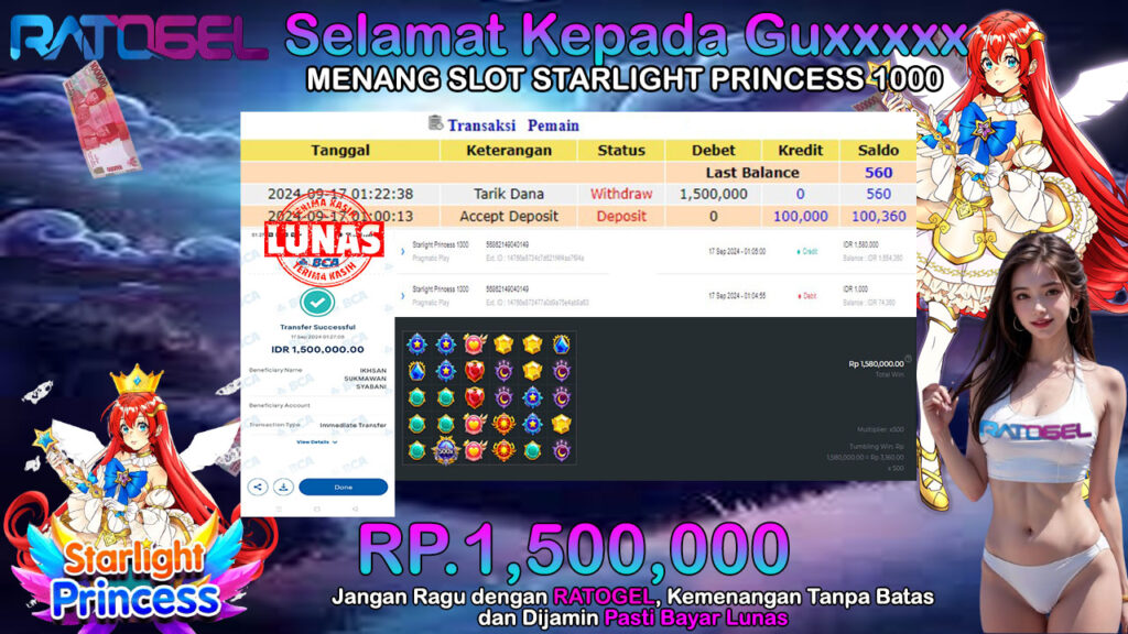 BUKTI JACKPOT SLOT STARLIGHT PRINCESS 1000 TERPERCAYA DI INDONESIA TGL 17-09-2024