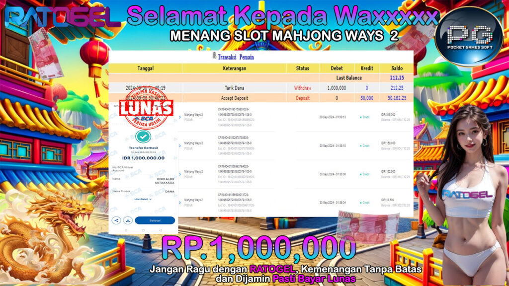 BUKTI JACKPOT SLOT MAHJONG WAYS 2 TERPERCAYA DI INDONESIA TGL 30-09-2024