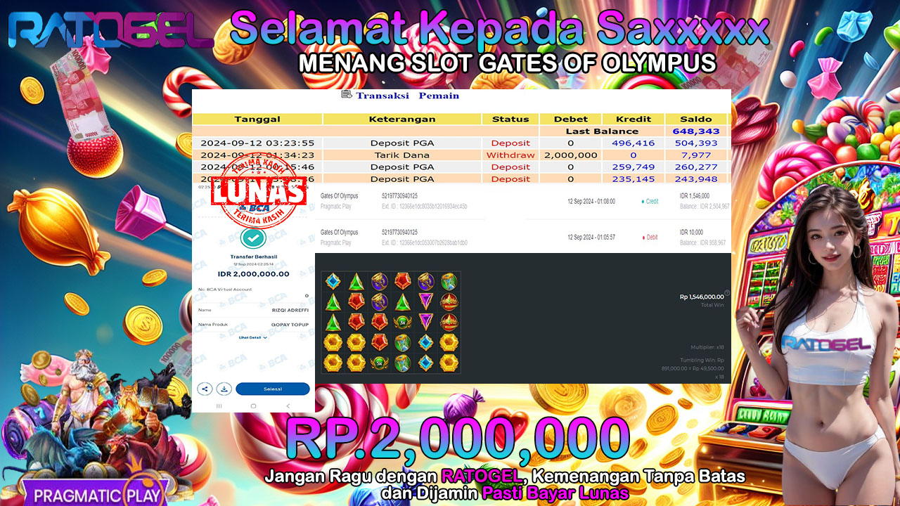 BUKTI JACKPOT SLOT GATES OF OLYMPUS TERPERCAYA DI INDONESIA TGL 12-09-2024