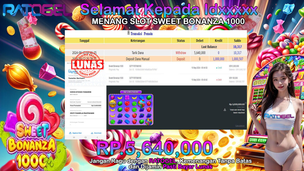 BUKTI JACKPOT SLOT SWEET BONANZA 1000  TERPERCAYA DI INDONESIA TGL 13-09-2024