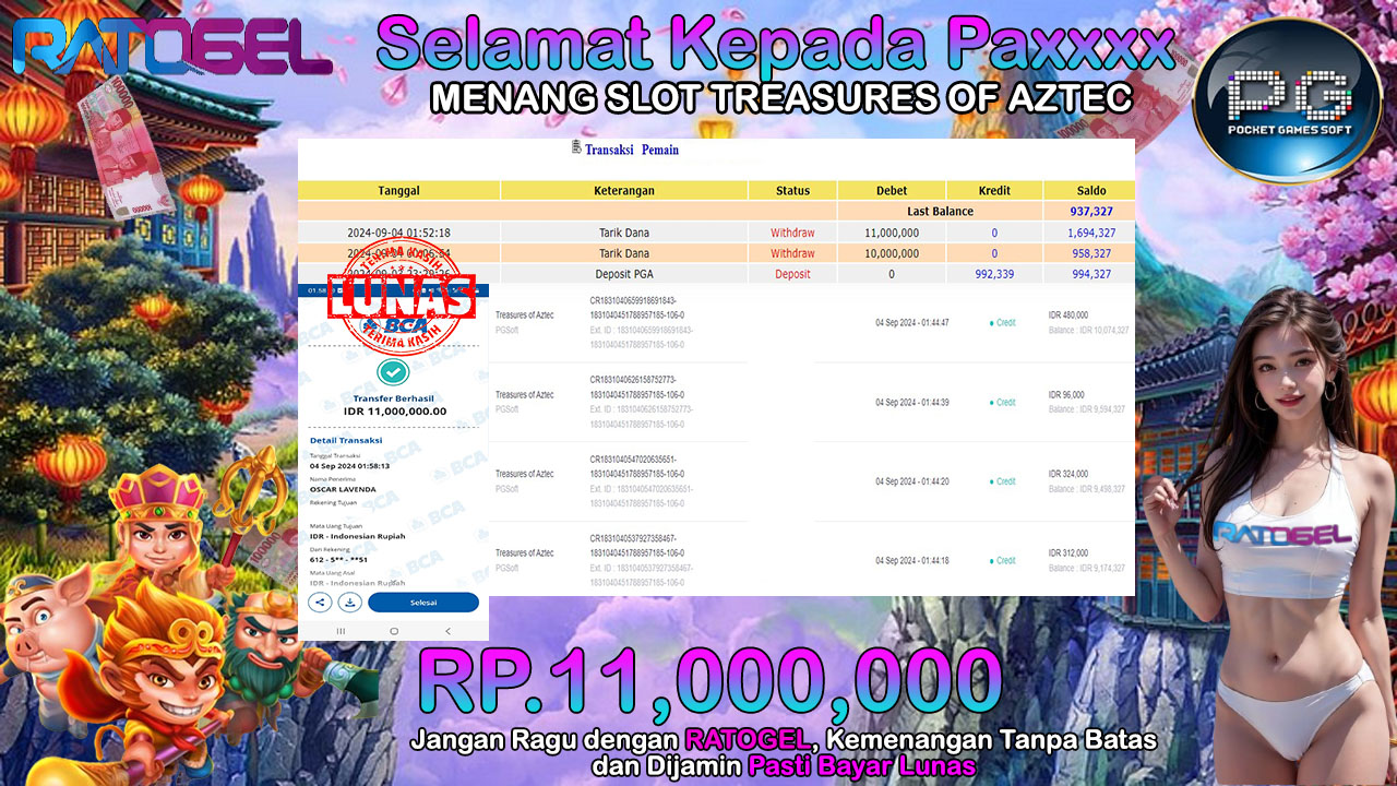 BUKTI JACKPOT SLOT TREASURES OF AZTEC TERPERCAYA DI INDONESIA TGL 04-09-2024