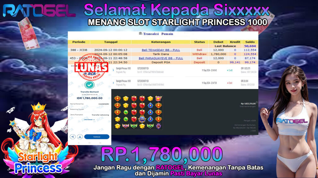 BUKTI JACKPOT SLOT STARLIGHT PRINCESS 1000 TERPERCAYA DI INDONESIA TGL 12-09-2024