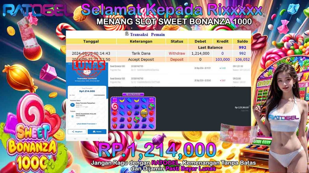 BUKTI JACKPOT SLOT SWEET BONANZA 1000  TERPERCAYA DI INDONESIA TGL 26-09-2024