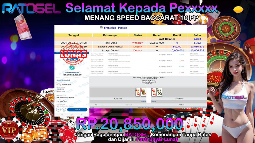 BUKTI JACKPOT SPEED BACCARAT 10 PP  TERPERCAYA DI INDONESIA TGL 02-09-2024