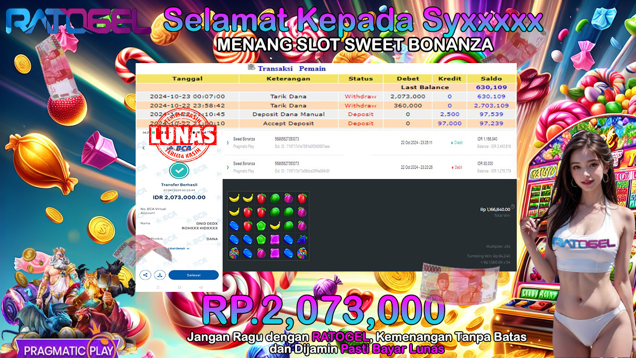 BUKTI JACKPOT SLOT SWEET BONANZA TERPERCAYA DI INDONESIA TGL 23-10-2024