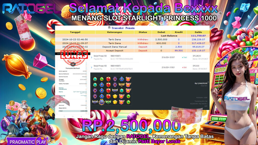 BUKTI JACKPOT SLOT STARLIGHT PRINCESS 1000 TERPERCAYA DI INDONESIA TGL 23-10-2024