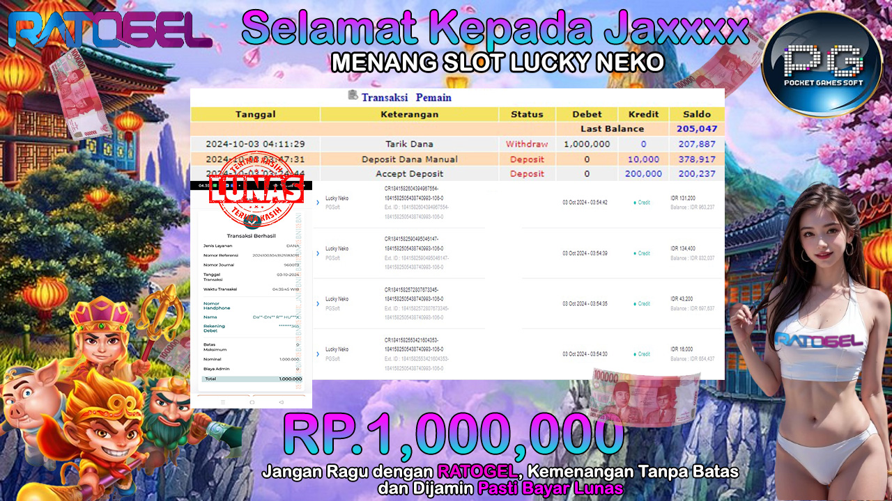 BUKTI JACKPOT SLOT LUCKY NEKO TERPERCAYA DI INDONESIA TGL 03-10-2024