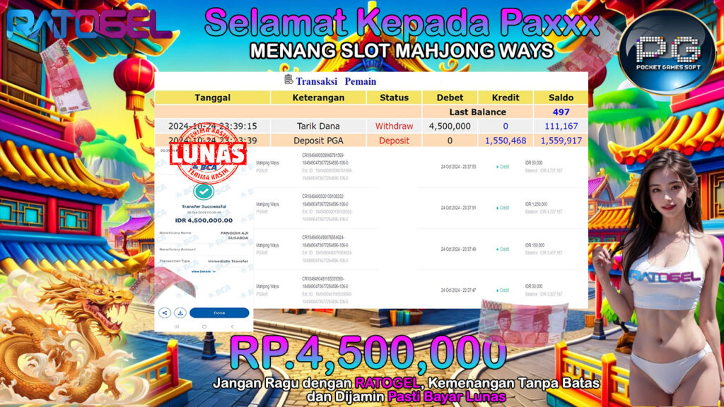 BUKTI JACKPOT SLOT MAHJONG WAYS TERPERCAYA DI INDONESIA TGL 25-10-2024