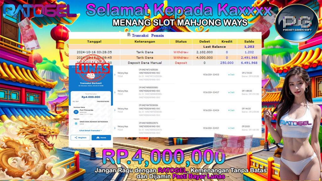 BUKTI JACKPOT SLOT MAHJONG WAYS  TERPERCAYA DI INDONESIA TGL 16-10-2024