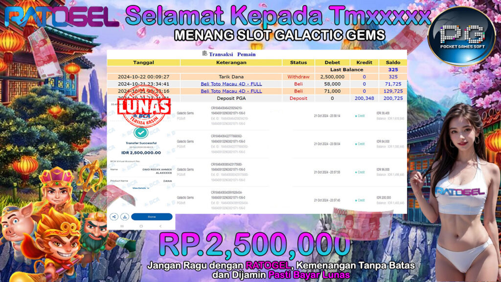 BUKTI JACKPOT SLOT GALACTID GEMS TERPERCAYA DI INDONESIA TGL 22-10-2024