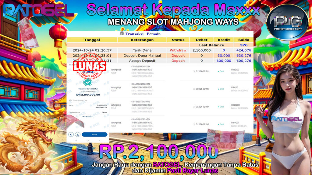 BUKTI JACKPOT SLOT MAHJONG WAYS  TERPERCAYA DI INDONESIA TGL 24-10-2024