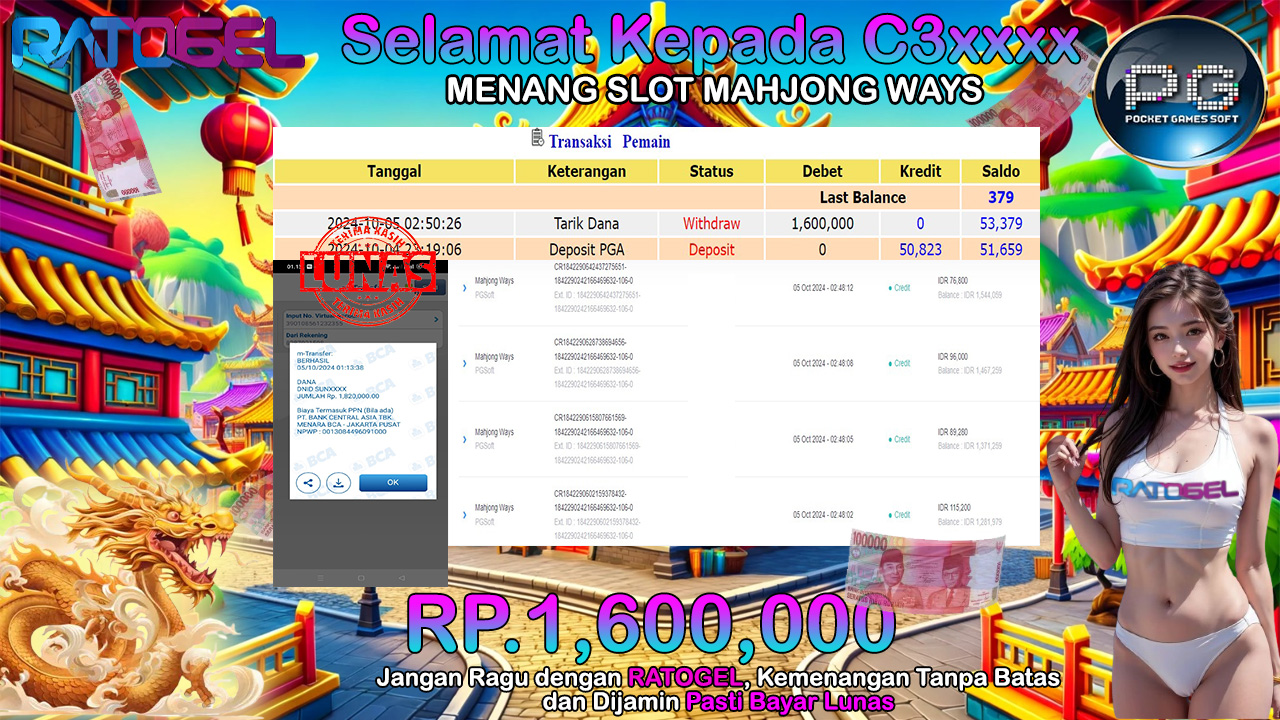 BUKTI JACKPOT SLOT MAHJONG WAYS TERPERCAYA DI INDONESIA TGL 05-10-2024