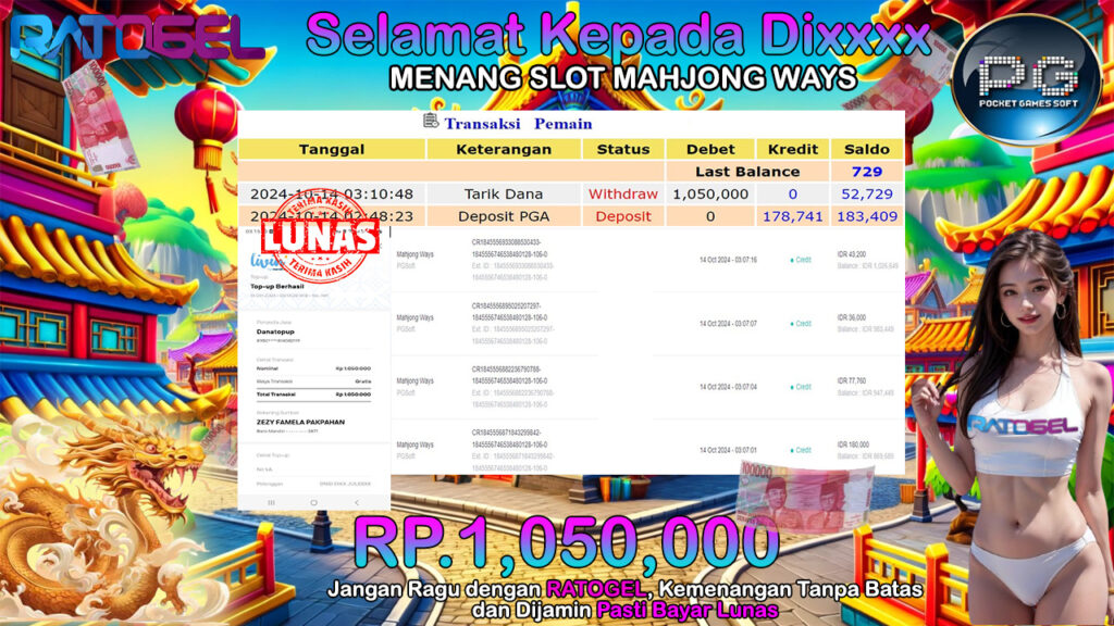 BUKTI JACKPOT SLOT MAHJONG WAYS TERPERCAYA DI INDONESIA TGL 14-10-2024