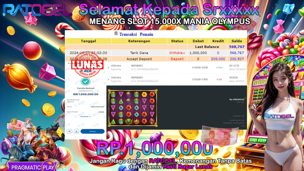 BUKTI JACKPOT SLOT 15.000X MANIA OLYMPUS TERPERCAYA DI INDONESIA TGL 21-10-2024