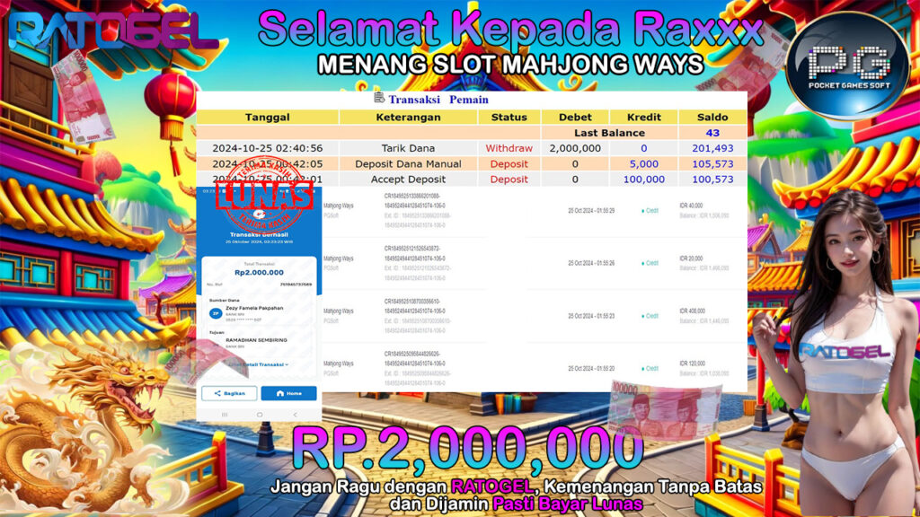 BUKTI JACKPOT SLOT MAHJONG WAYS TERPERCAYA DI INDONESIA TGL 25-10-2024