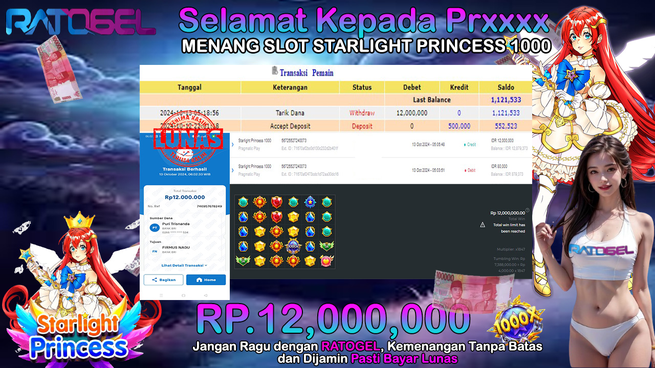 BUKTI JACKPOT SLOT STARLIGHT PRINCESS 1000 TERPERCAYA DI INDONESIA TGL 13-10-2024