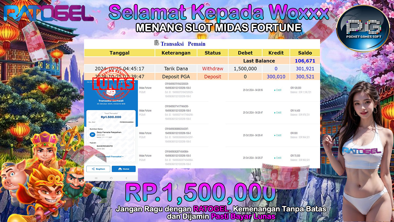 BUKTI JACKPOT SLOT MIDAS FORTUNE TERPERCAYA DI INDONESIA TGL 25-10-2024