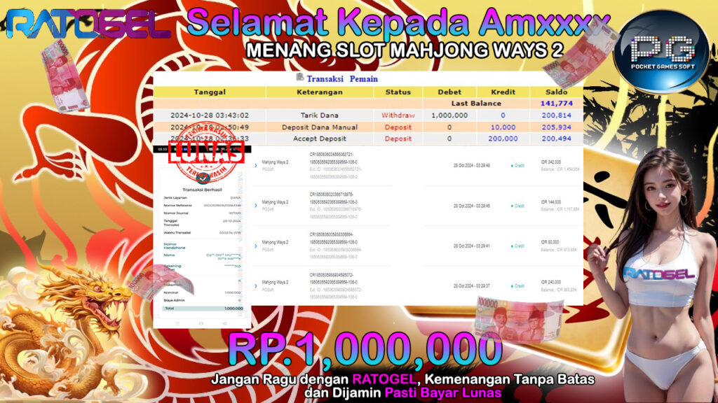 BUKTI JACKPOT SLOT MAHJONG WAYS 2 TERPERCAYA DI INDONESIA TGL 28-10-2024