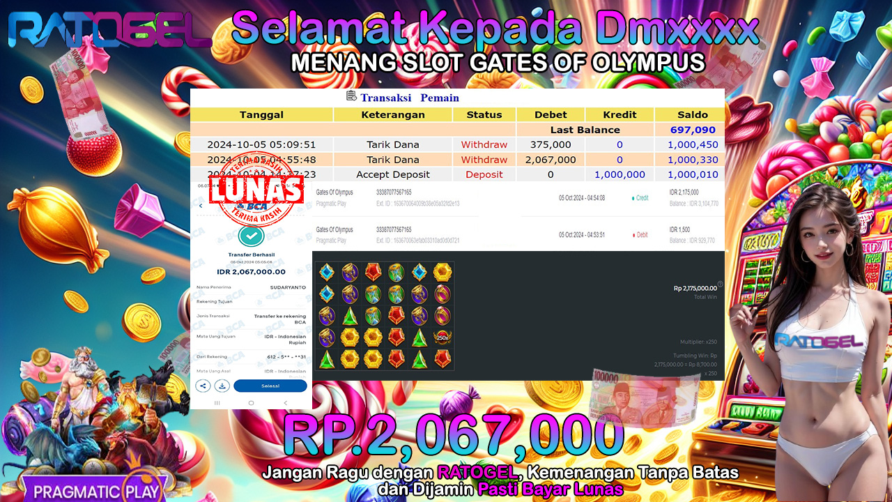 BUKTI JACKPOT SLOT GATES OF OLYMPUS TERPERCAYA DI INDONESIA TGL 06-10-2024