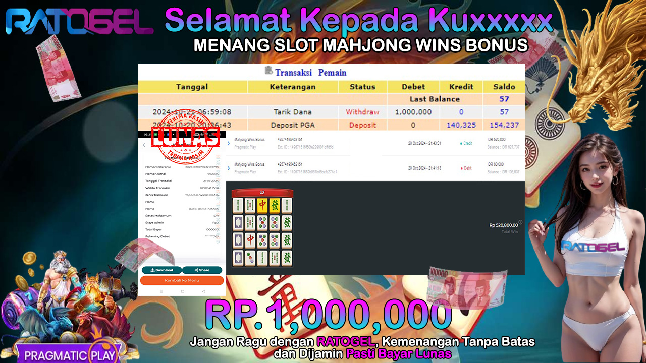 BUKTI JACKPOT SLOT MAHJONG WINS BONUS TERPERCAYA DI INDONESIA TGL 21-10-2024