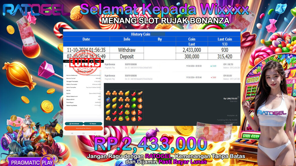 BUKTI JACKPOT SLOT RUJAK BONANZA TERPERCAYA DI INDONESIA TGL 11-10-2024