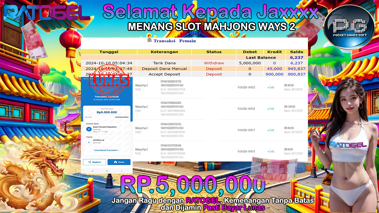 BUKTI JACKPOT SLOT MAHJONG WAYS 2 TERPERCAYA DI INDONESIA TGL 10-10-2024