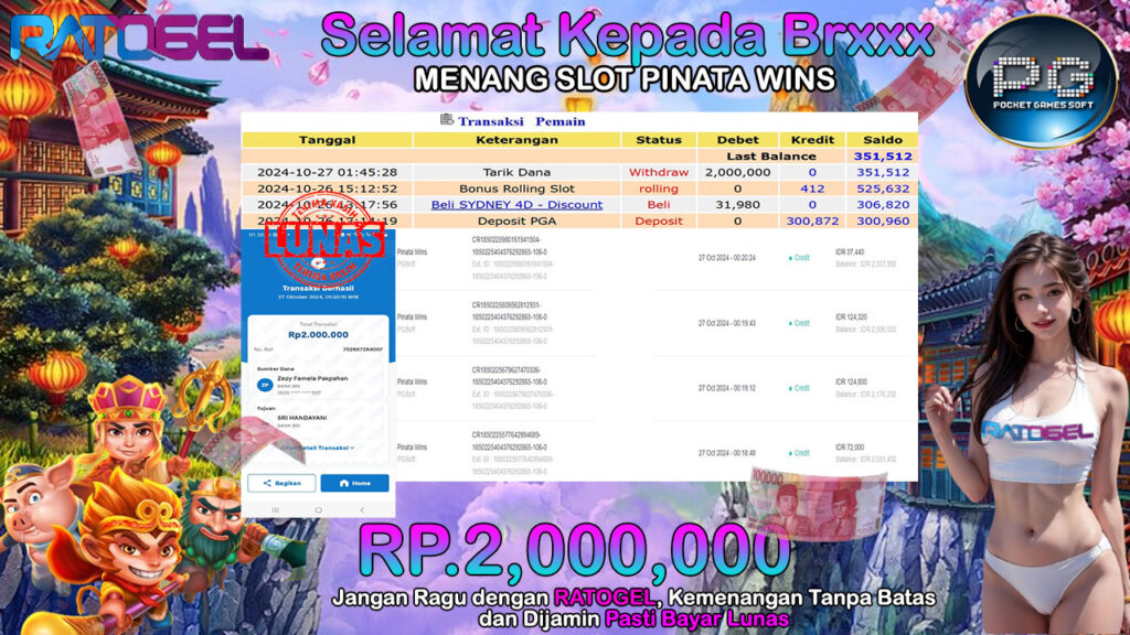 BUKTI JACKPOT SLOT PINATA WINS TERPERCAYA DI INDONESIA TGL 27-10-2024